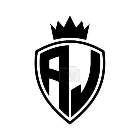 AJ Letter fettes Monogramm mit Schild und Krone Umrissform mit schwarz-weißer Farbdesign-Vorlage