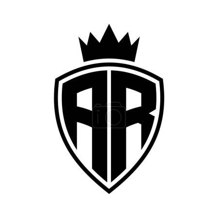 AR Carta monograma en negrita con forma de escudo y contorno de corona con plantilla de diseño de color blanco y negro