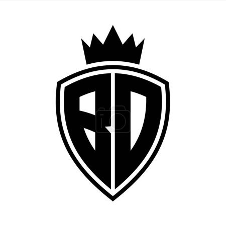 BD Letter fettes Monogramm mit Schild und Krone Umrissform mit schwarz-weißer Farbdesign-Vorlage