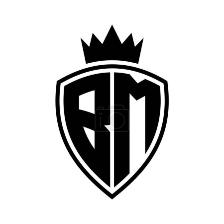 BM Letter bold monogram with shield and crown outline shape with black and white color design template