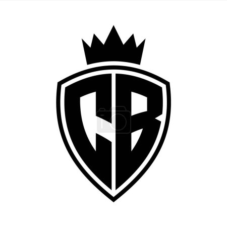 CB Letter bold monogram with shield and crown outline shape with black and white color design template