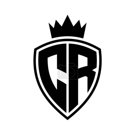 CR Lettre monogramme gras avec bouclier et forme de contour de la couronne avec modèle de conception de couleur noir et blanc