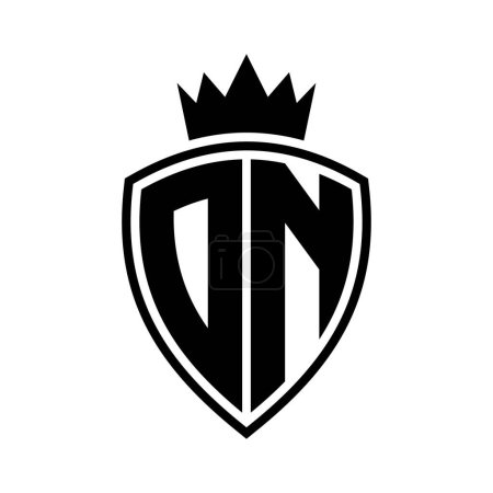 DN Letter bold monogram with shield and crown outline shape with black and white color design template