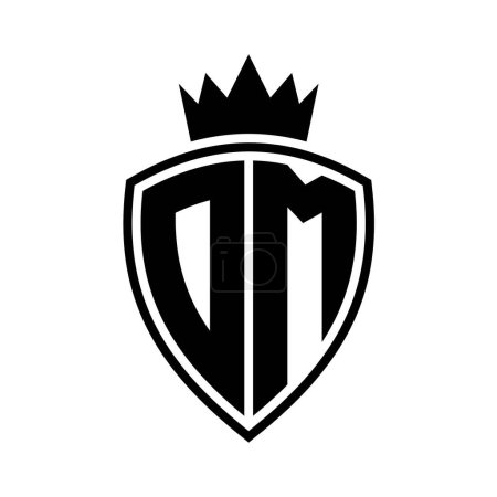 DM Carta monograma en negrita con forma de escudo y contorno de corona con plantilla de diseño de color blanco y negro