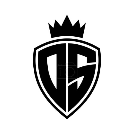 DS Carta monograma en negrita con forma de escudo y contorno de corona con plantilla de diseño de color blanco y negro