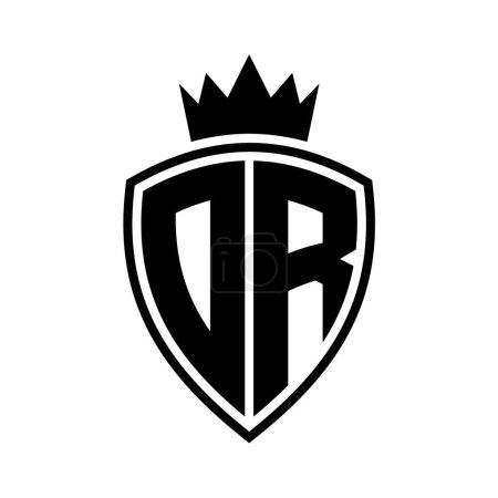 DR Carta monograma en negrita con forma de escudo y contorno de corona con plantilla de diseño de color blanco y negro