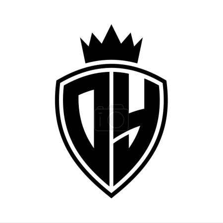 DY Carta en negrita monograma con escudo y forma de contorno de corona con plantilla de diseño de color blanco y negro