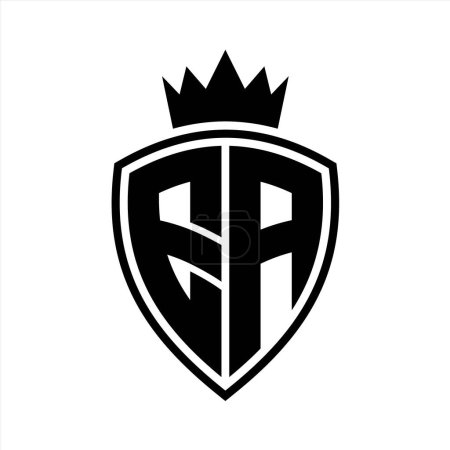 EA Letter fettes Monogramm mit Schild und Krone Umrissform mit schwarz-weißer Farbmustervorlage