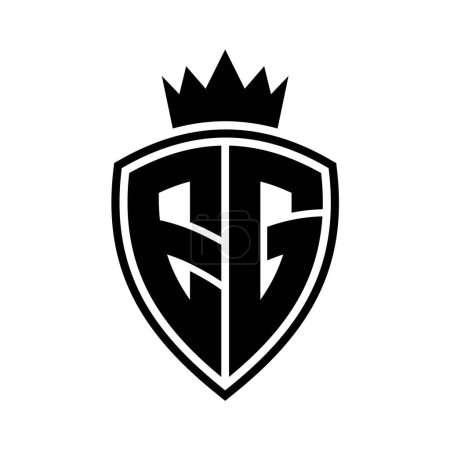 EG Lettre monogramme gras avec bouclier et forme de contour de la couronne avec modèle de conception de couleur noir et blanc