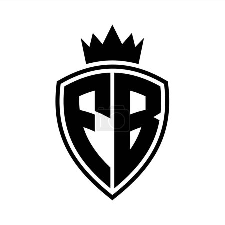 FB Buchstabe fett Monogramm mit Schild und Krone Umrissform mit schwarz-weißer Farbdesign-Vorlage
