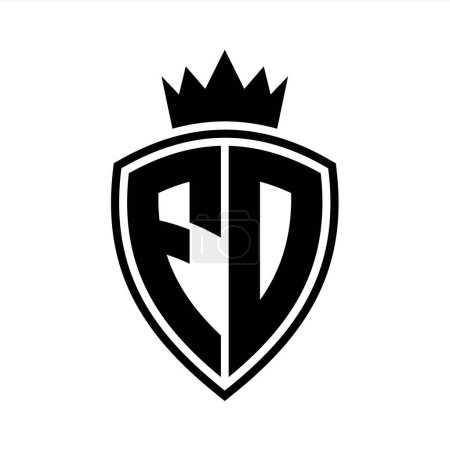 FD Letter bold monogram with shield and crown outline shape with black and white color design template