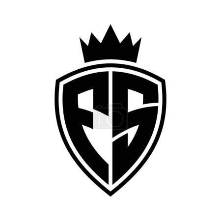 FS Carta monograma en negrita con forma de escudo y contorno de corona con plantilla de diseño de color blanco y negro