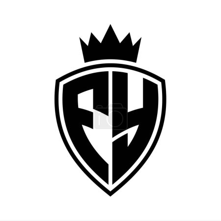 Photo for FY Letter bold monogram with shield and crown outline shape with black and white color design template - Royalty Free Image