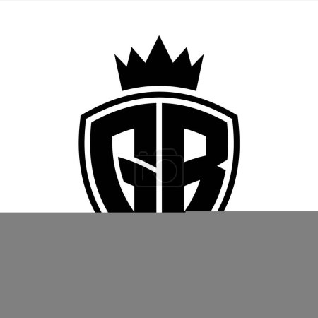 GB Letter fettes Monogramm mit Schild und Krone Umrissform mit schwarz-weißer Farbmustervorlage