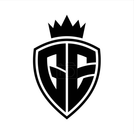 GE Letter fett Monogramm mit Schild und Krone Umrissform mit schwarz-weißer Farbdesign-Vorlage