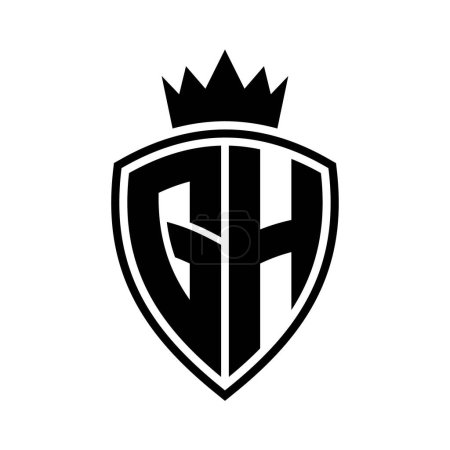 GH Letter bold monogram with shield and crown outline shape with black and white color design template