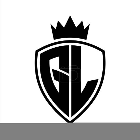 GL Letter bold monogram with shield and crown outline shape with black and white color design template