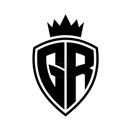 GR Letter bold monogram with shield and crown outline shape with black and white color design template