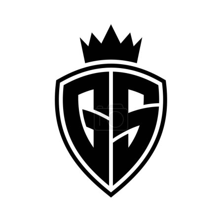 GS Lettre monogramme gras avec bouclier et forme de contour de la couronne avec modèle de conception de couleur noir et blanc
