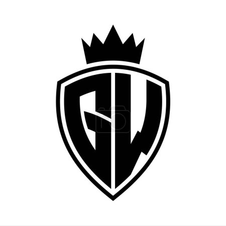GW Letter bold monogram with shield and crown outline shape with black and white color design template