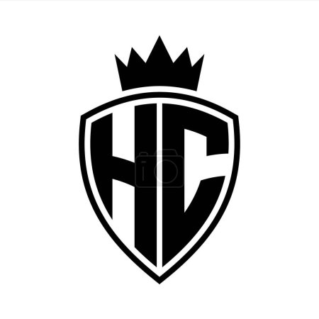 HC Letter fettes Monogramm mit Schild und Krone Umrissform mit schwarz-weißer Farbmustervorlage