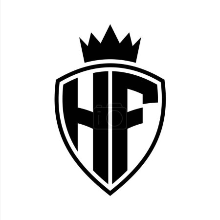 HF Letter bold monogram with shield and crown outline shape with black and white color design template