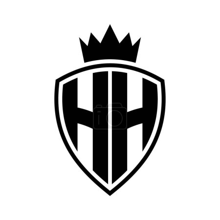 HH Letter fettes Monogramm mit Schild und Krone Umrissform mit schwarz-weißer Farbmustervorlage