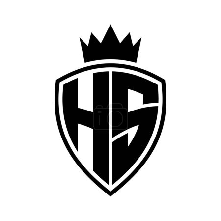 HS Carta monograma en negrita con forma de escudo y contorno de corona con plantilla de diseño de color blanco y negro