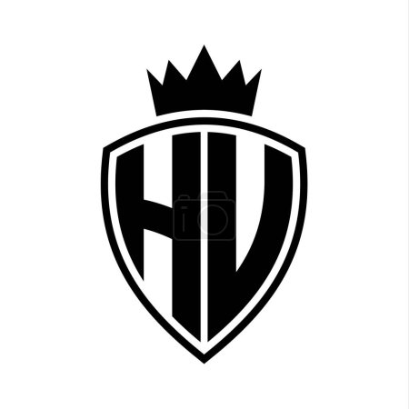 HU Carta en negrita monograma con escudo y forma de contorno de corona con plantilla de diseño de color blanco y negro