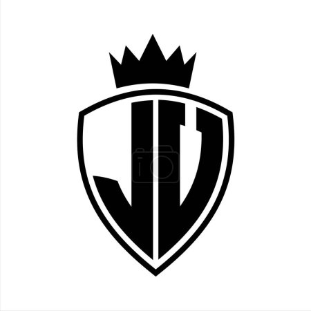 JV Carta monograma en negrita con forma de escudo y contorno de corona con plantilla de diseño de color blanco y negro