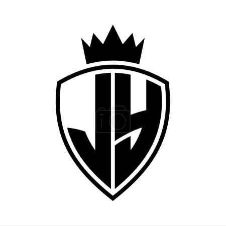 JY Letter bold monogram with shield and crown outline shape with black and white color design template