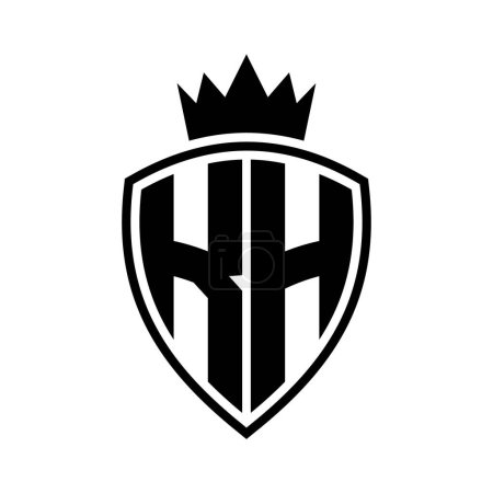 KH Letter fettes Monogramm mit Schild und Krone Umrissform mit schwarz-weißer Farbmustervorlage