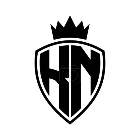KN Lettre monogramme gras avec bouclier et forme de contour de la couronne avec modèle de conception de couleur noir et blanc