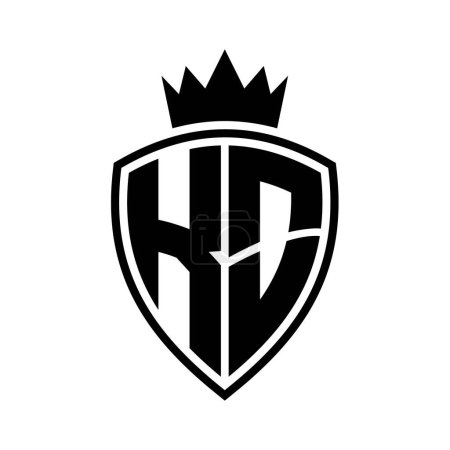KO Carta en negrita monograma con escudo y forma de contorno de corona con plantilla de diseño de color blanco y negro