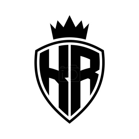 KR Buchstabe fett Monogramm mit Schild und Krone Umrissform mit schwarz-weißer Farbdesign-Vorlage