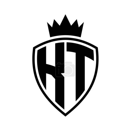 KT Letter fettes Monogramm mit Schild und Krone Umrissform mit schwarz-weißer Farbmustervorlage