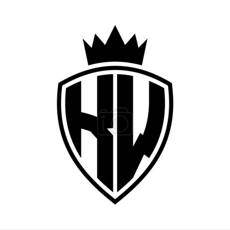 KW Letter fettes Monogramm mit Schild und Krone Umrissform mit schwarz-weißer Farbmustervorlage
