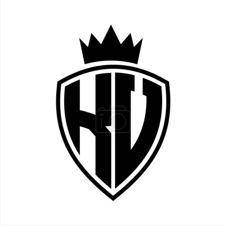 KV Lettre monogramme gras avec bouclier et forme de contour de la couronne avec modèle de conception de couleur noir et blanc