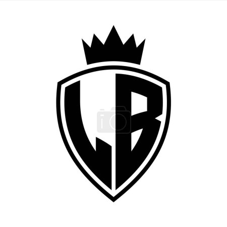 LB Lettre monogramme gras avec bouclier et forme de contour de la couronne avec modèle de conception de couleur noir et blanc