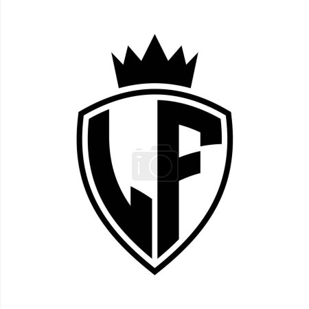 LF Letter bold monogram with shield and crown outline shape with black and white color design template