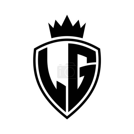 LG Letter bold monogram with shield and crown outline shape with black and white color design template