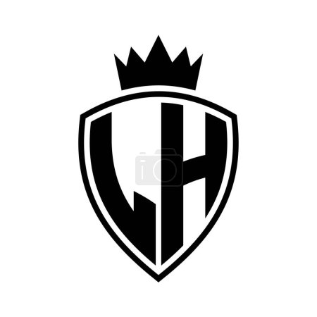 LH Letter bold monogram with shield and crown outline shape with black and white color design template
