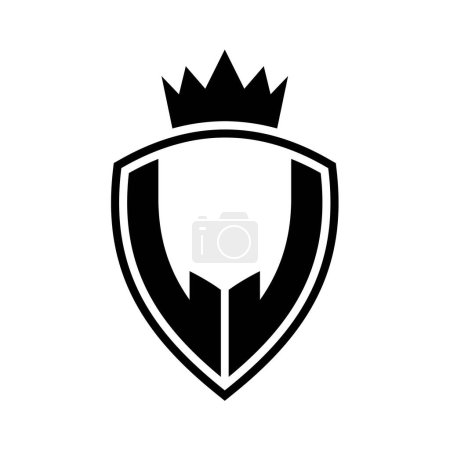 Photo for LJ Letter bold monogram with shield and crown outline shape with black and white color design template - Royalty Free Image