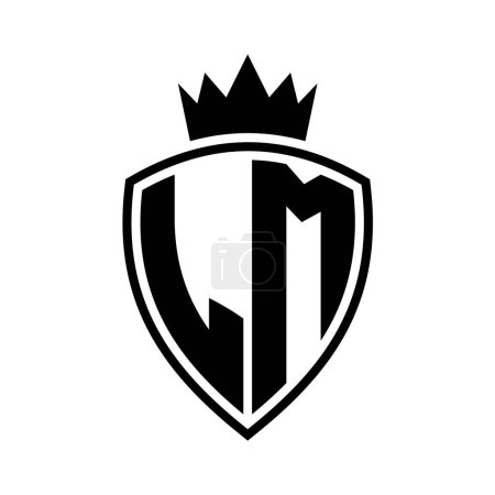 LM Letter bold monogram with shield and crown outline shape with black and white color design template