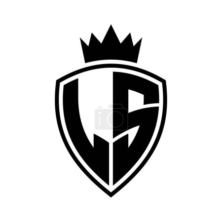 LS Lettre monogramme gras avec bouclier et forme de contour de la couronne avec modèle de conception de couleur noir et blanc
