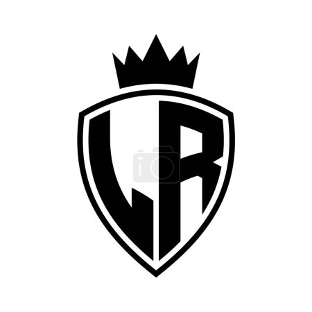 LR Letter bold monogram with shield and crown outline shape with black and white color design template