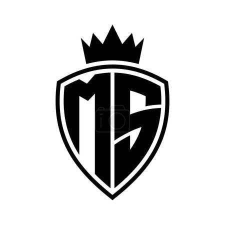 MS Lettre monogramme gras avec bouclier et forme de contour de la couronne avec modèle de conception de couleur noir et blanc