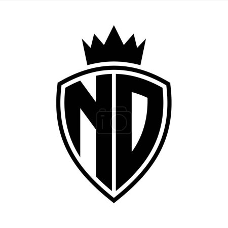 ND Carta en negrita monograma con escudo y forma de contorno de corona con plantilla de diseño de color blanco y negro