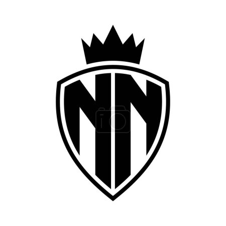NN Lettre monogramme gras avec bouclier et forme de contour de la couronne avec modèle de conception de couleur noir et blanc