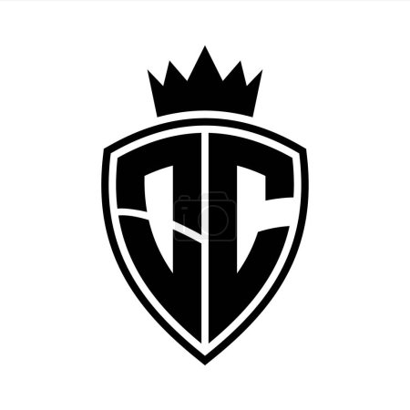 OC Lettre monogramme gras avec bouclier et forme de contour de la couronne avec modèle de conception de couleur noir et blanc